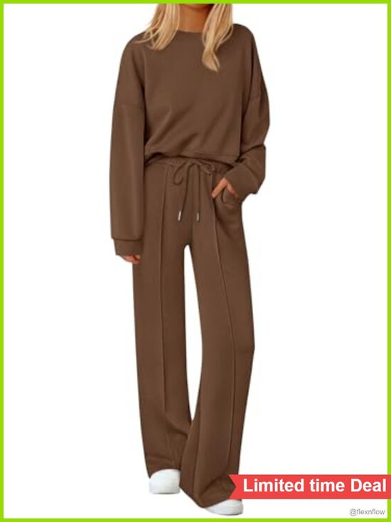 Pants - PRETTYGARDEN Womens Long Sleeve Sweatshirt 2 Piece Set Knit Loungewear